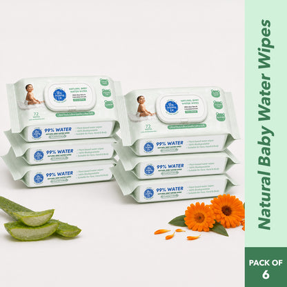 Natural Baby Water Wipes - Pack of 6